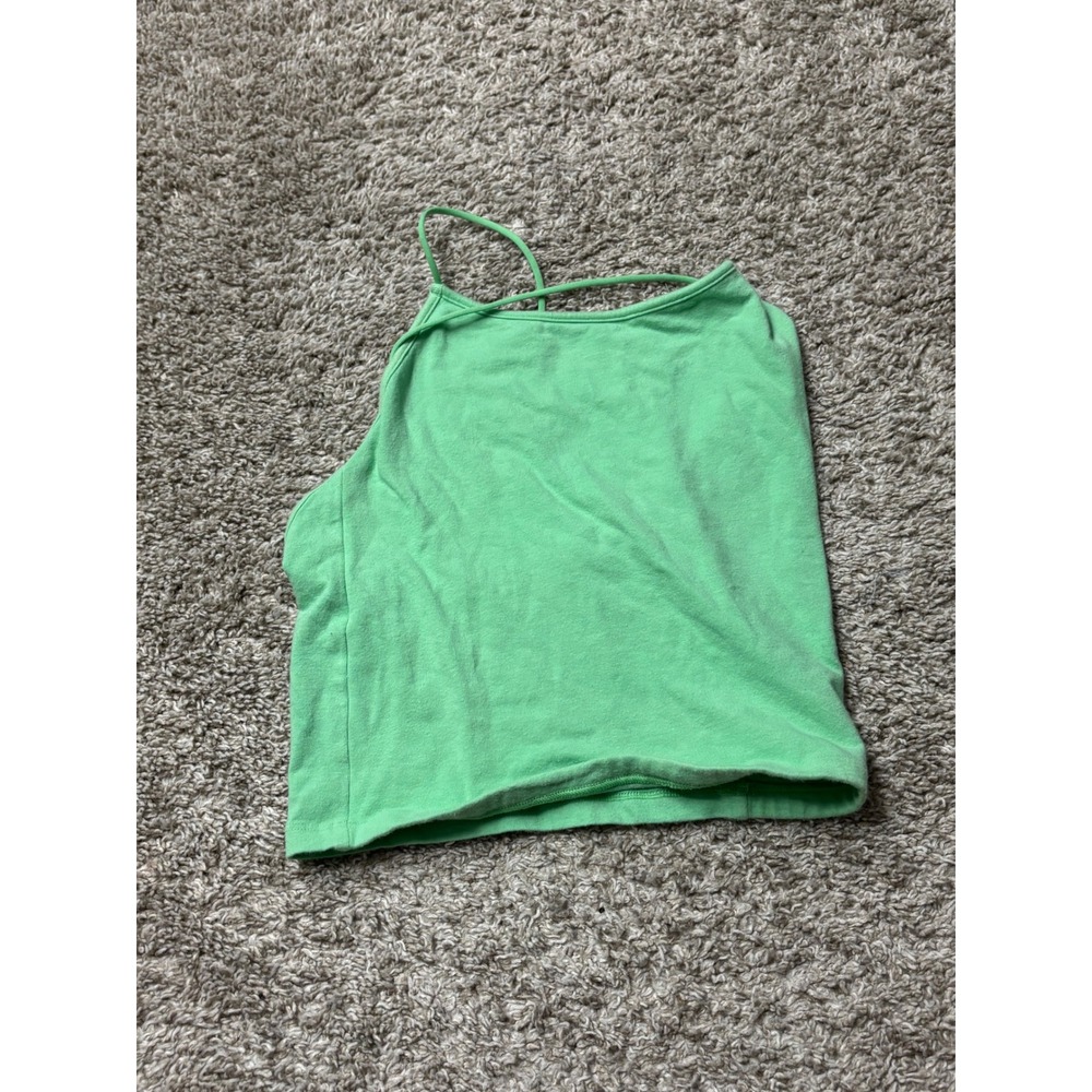 American Eagle Green Cropped Tank Top High Neck Strappy Back Small